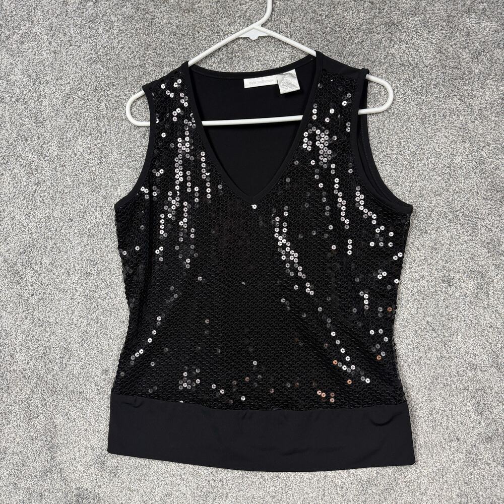 Worthington Tank Top Womens Large Black Sequin V-Neck Party Clubwear Sleeveless